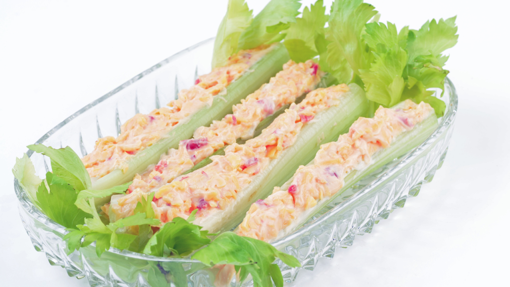 Pimento cheese stuffed celery sticks