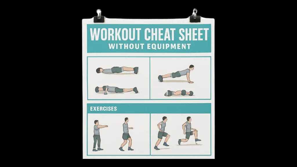 workout cheat sheet for beginner home workout without equipment